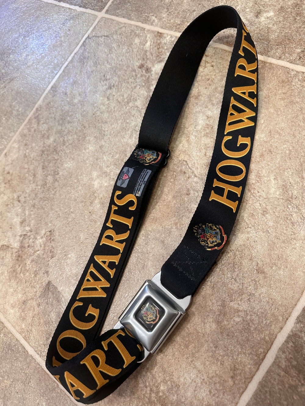 Buckle-Down Black Hogwarts Seatbelt-Style Belt with Gold Lettering